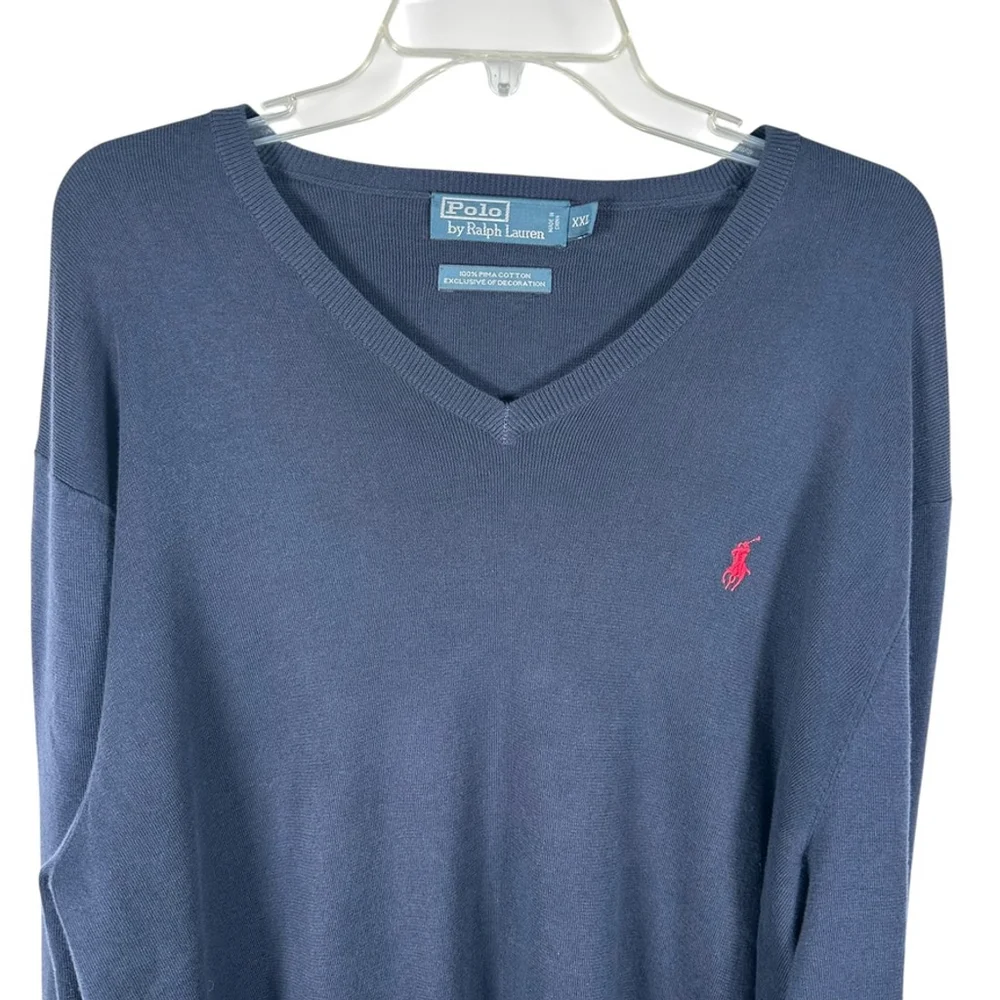 Vintage Polo Ralph Lauren Navy Sweater Pima Cotton Red Polo Pony Mens Size XXL